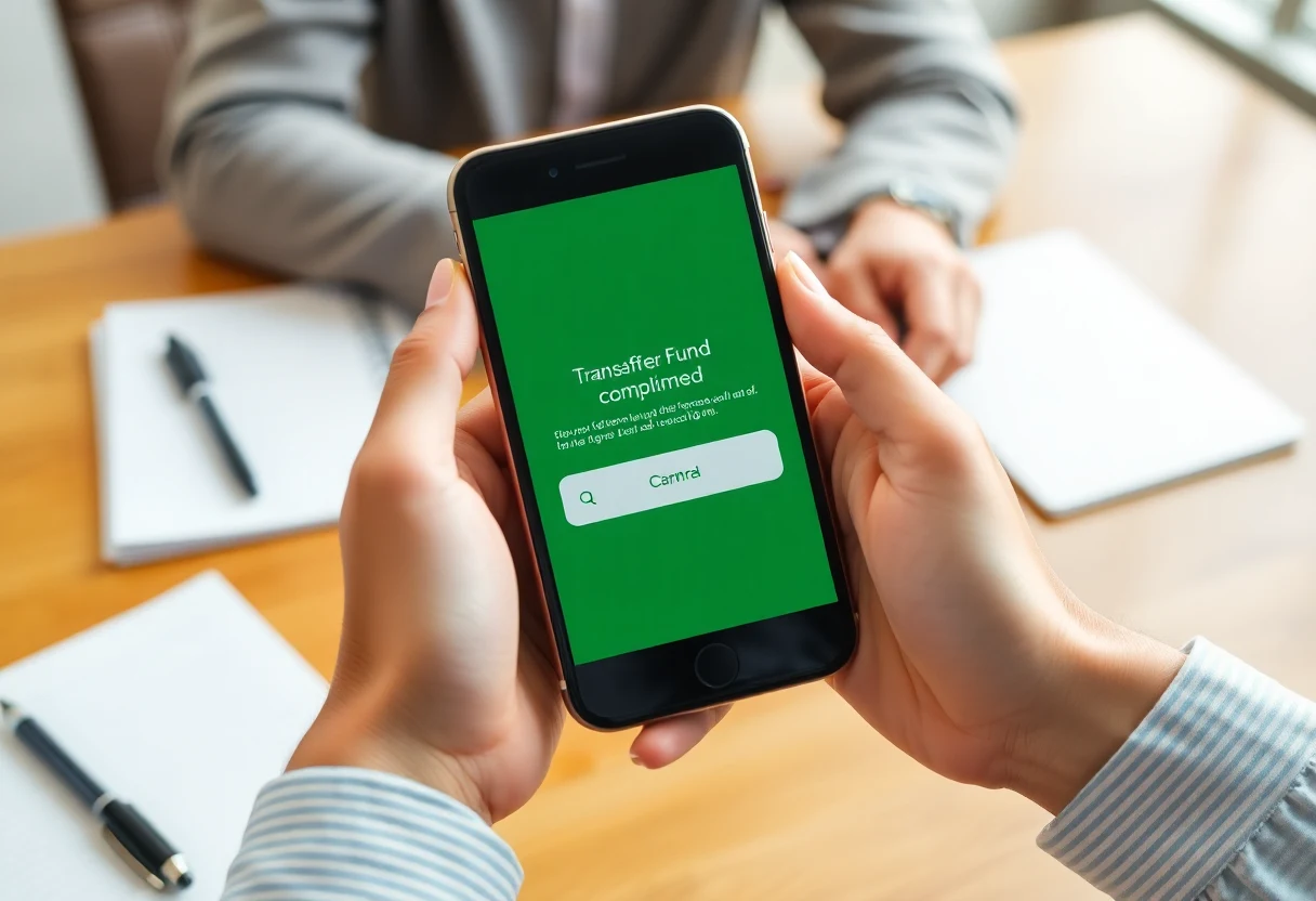 Fund transfer confirmation on a phone